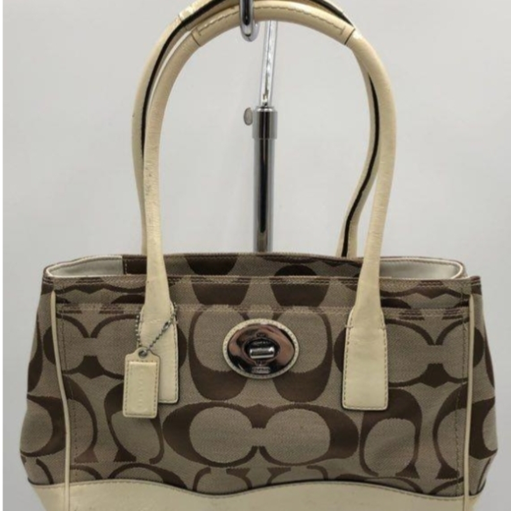 Coach Y2K Hampton Madeline Brown and Cream Signature Tote